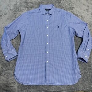 Polo Ralph Lauren Men's Slim Fit Easy Care Blue Gingham Dress Shirt 17 1/2